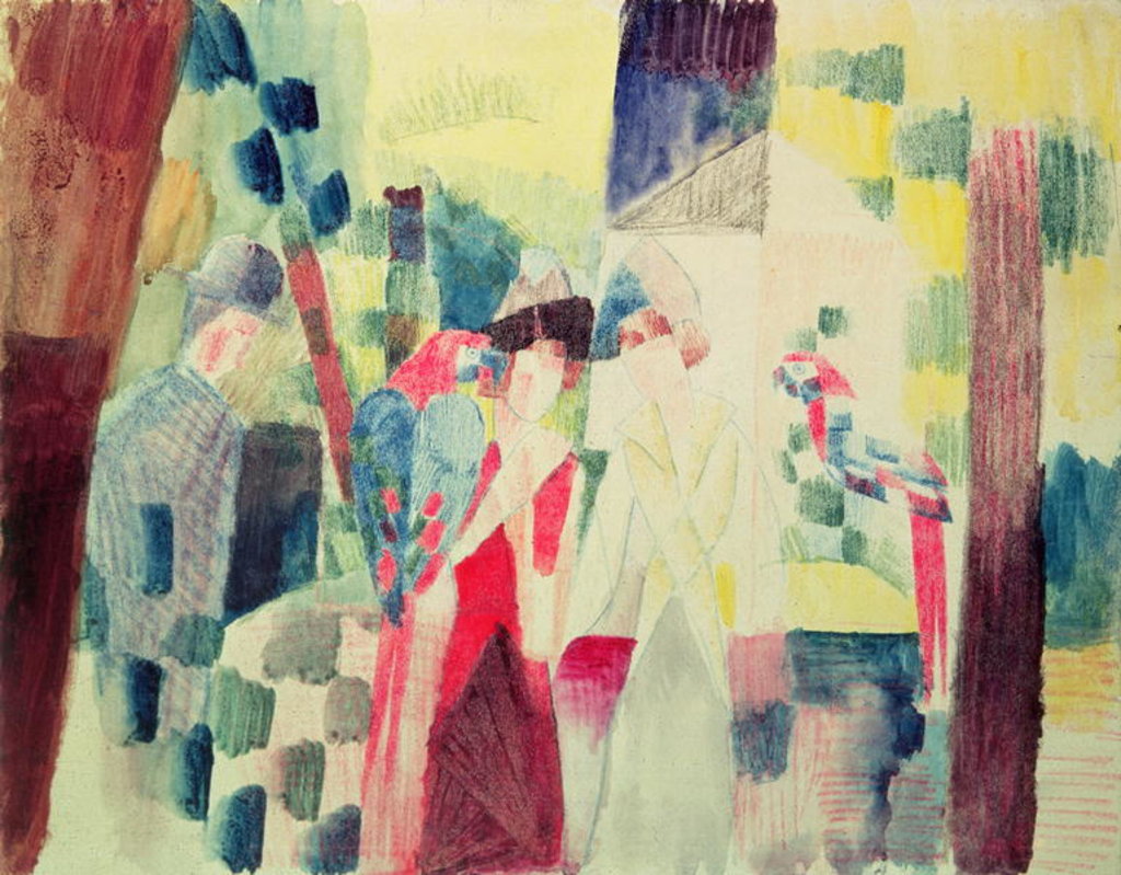 Detail of Two Women and a Man with Parrots, 20th century by August Macke