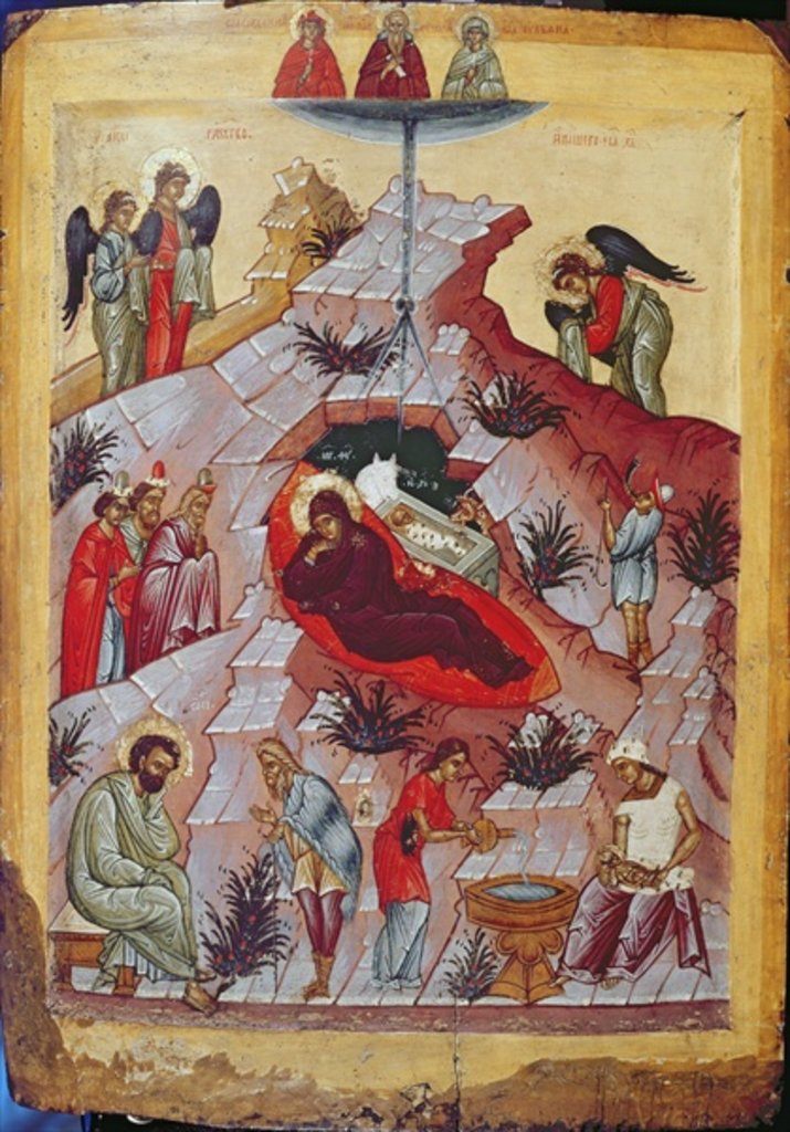 Detail of The Nativity, Russian icon, 16th century by School Russian