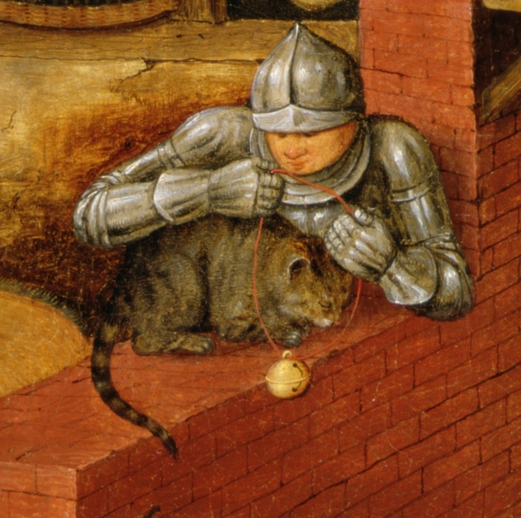 Detail of Knight putting a bell on a cat by Pieter the Younger Brueghel