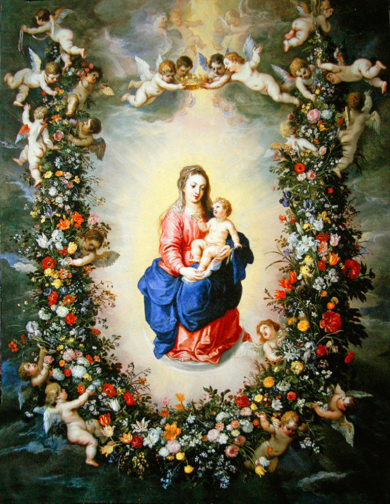Detail of The Virgin and Child encircled by a garland of flowers held aloft by cherubs, c.1624 by Jan & Balen Hendrik van Brueghel