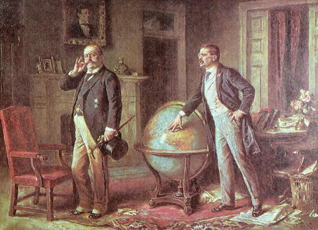 Detail of President Theodore Roosevelt of the United States of America and the German Kaiser Wilhelm II, in the dispute over the German Blockade of Venezuela, 1902 by Jean Leon Gerome Ferris