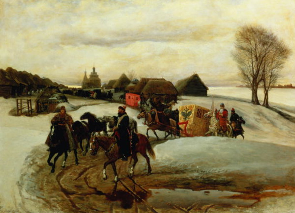 Detail of The Spring Pilgrimage of the Tsarina, under Tsar Aleksy Mihailovich, 1868 by Vyacheslav Grigorievich Shvarts