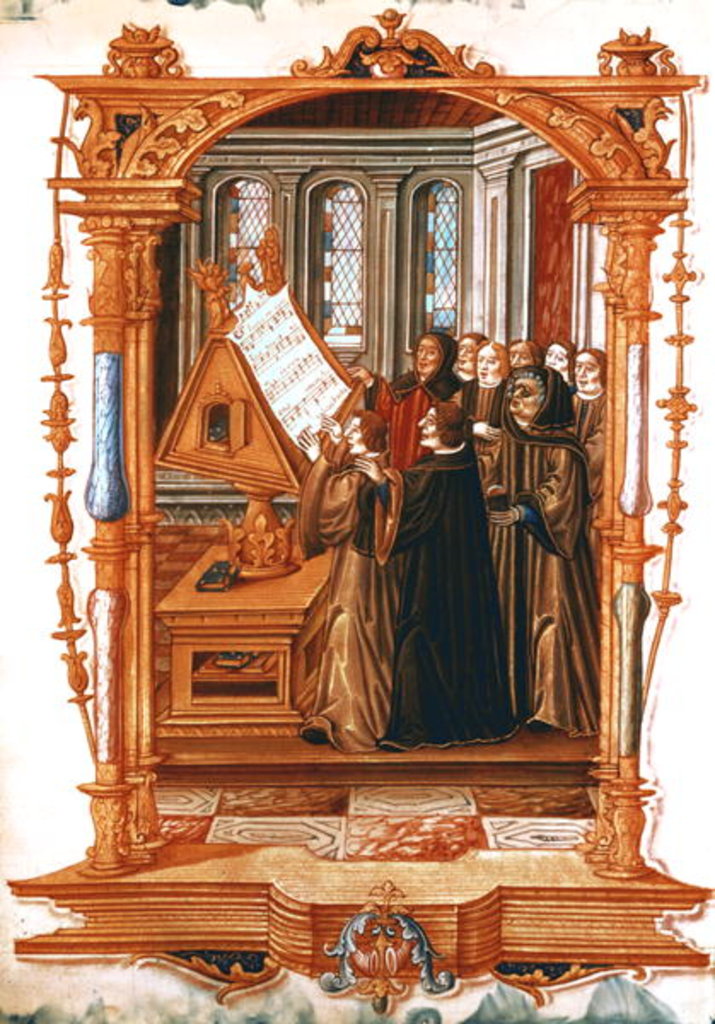 Detail of The choir singing the Gloria, conducted by Jean Ockeghem by French School