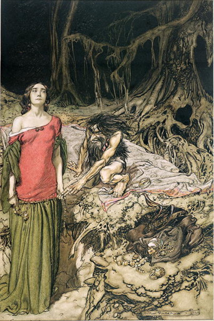 Detail of The Wooing of Grimhilde, the mother of Hagen by Arthur Rackham