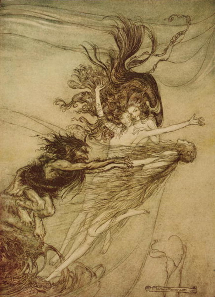 Detail of The Rhinemaidens teasing Alberich by Arthur Rackham