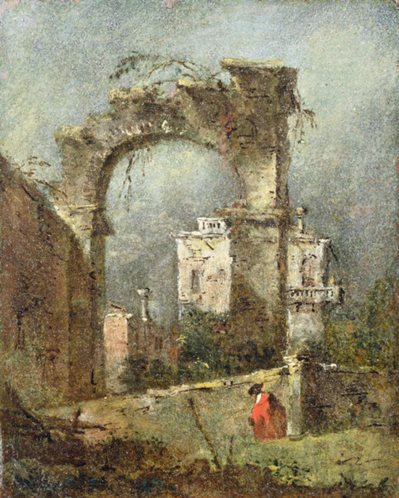 Detail of A Capriccio - A Ruined Arch, 18th cenury by Francesco Guardi