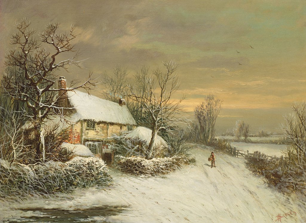 Detail of A Cottage in Winter, 19th century by William Oliver Stone