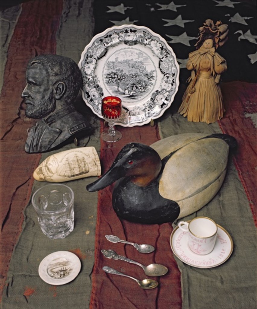 Detail of Collection of objects, including a commemorative cup and saucer of the Declaration of Independence, 1776 by American School