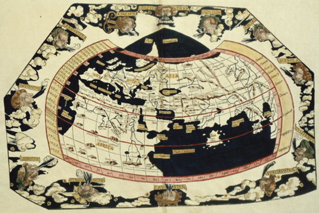 Detail of Map of the world, based on descriptions and co-ordinates given in 'Geographia', by Ptolemy by Anonymous