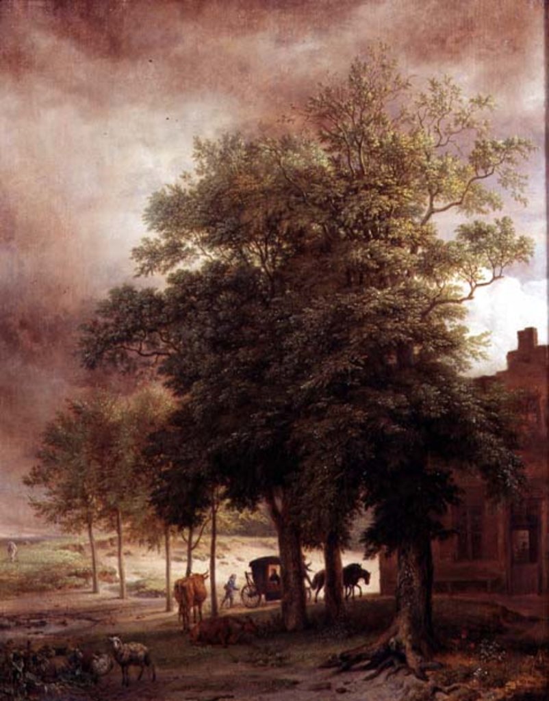 Detail of Landscape with carriage or House beyond the trees by Paulus Potter