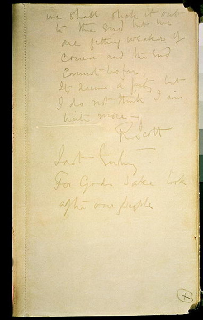 Detail of The last page of his diary, Antarctica, 29th March 1912 by Robert Falcon Scott