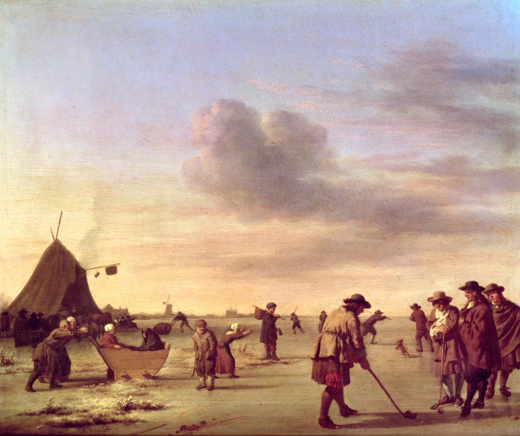 Detail of Golfers on the Ice near Haarlem, 1668 by Adriaen van de Velde