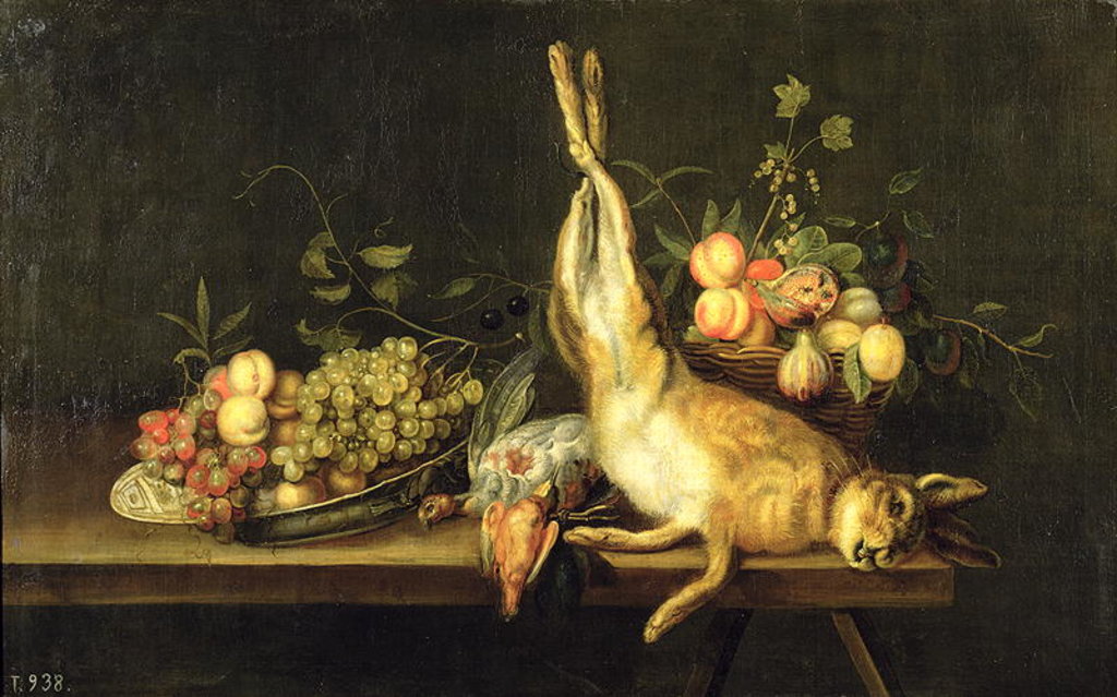Detail of Still Life with Game and Fruit by Luis Menendez or Melendez