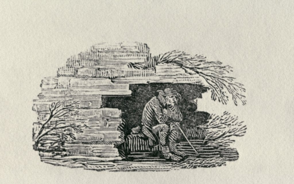 Detail of Seated Man Sheltering 'History of British Birds and Quadrupeds' by Thomas Bewick