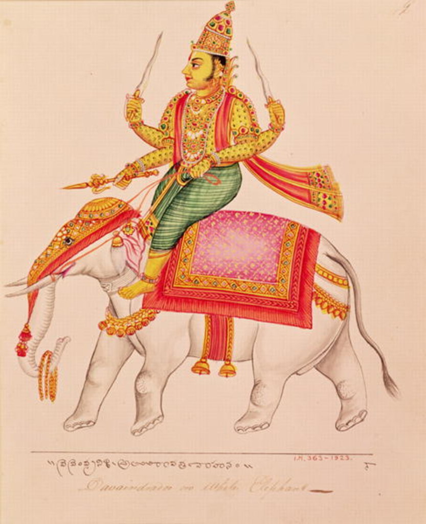 Detail of Indra, God of Storms, riding on an elephant, 1820-25 by Indian School