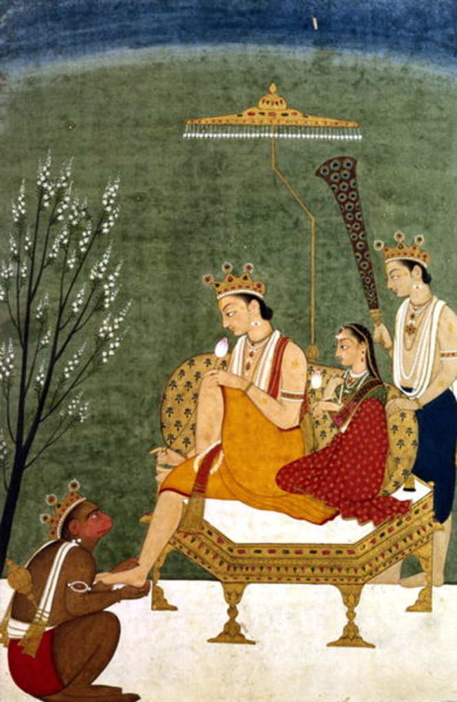 Detail of Seventh Incarnation of Vishnu as Rama-Chandra: Rama and Sita Reunited by School Indian