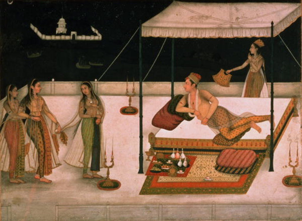 Detail of A Mughal prince receiving a lady at night, c.1680-90, Mughal by Unknown