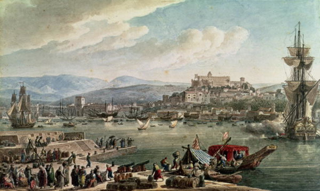 Detail of The town and harbour of Trieste seen from the New Mole. by Louis Francois Cassas