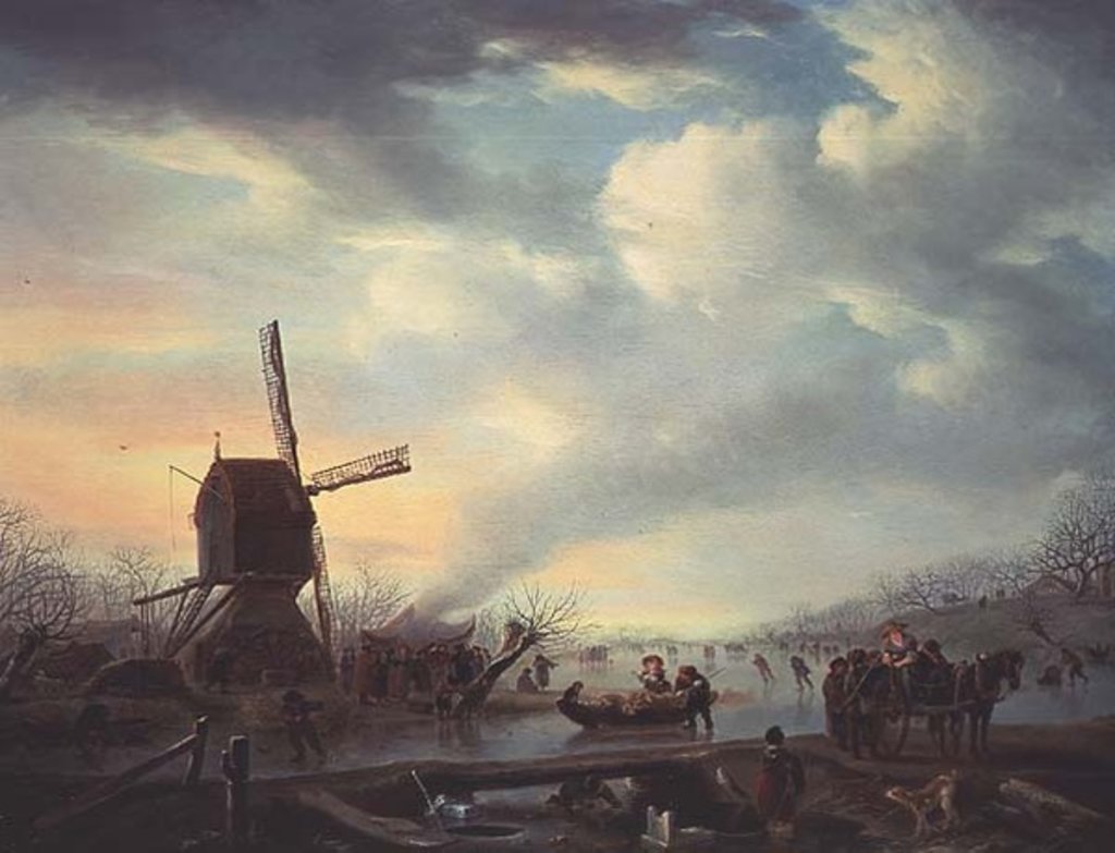 Detail of An Extensive Winter Landscape with Figures Skating by Andries Vermeulen