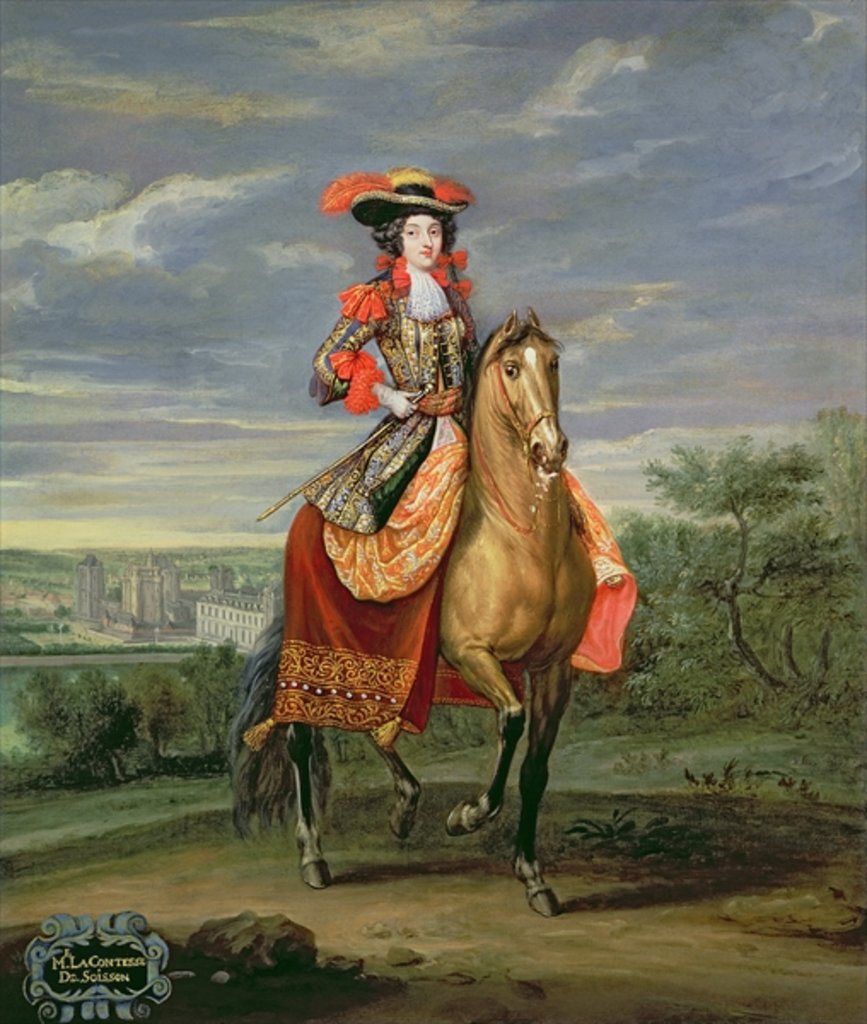 Detail of La Comtesse de Soissons Riding with a View of the Chateau de Vincennes by Jean-Baptiste Martin