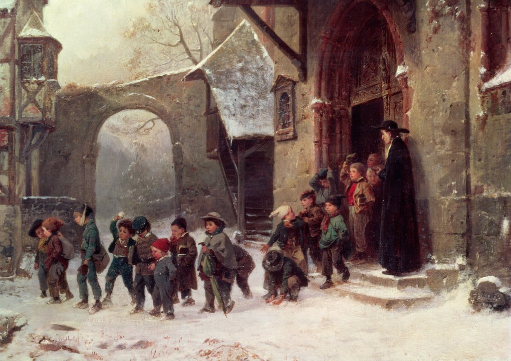 Detail of Snow Scene: Children Leaving School, c.1853 by Marc Louis Benjamin Vautier