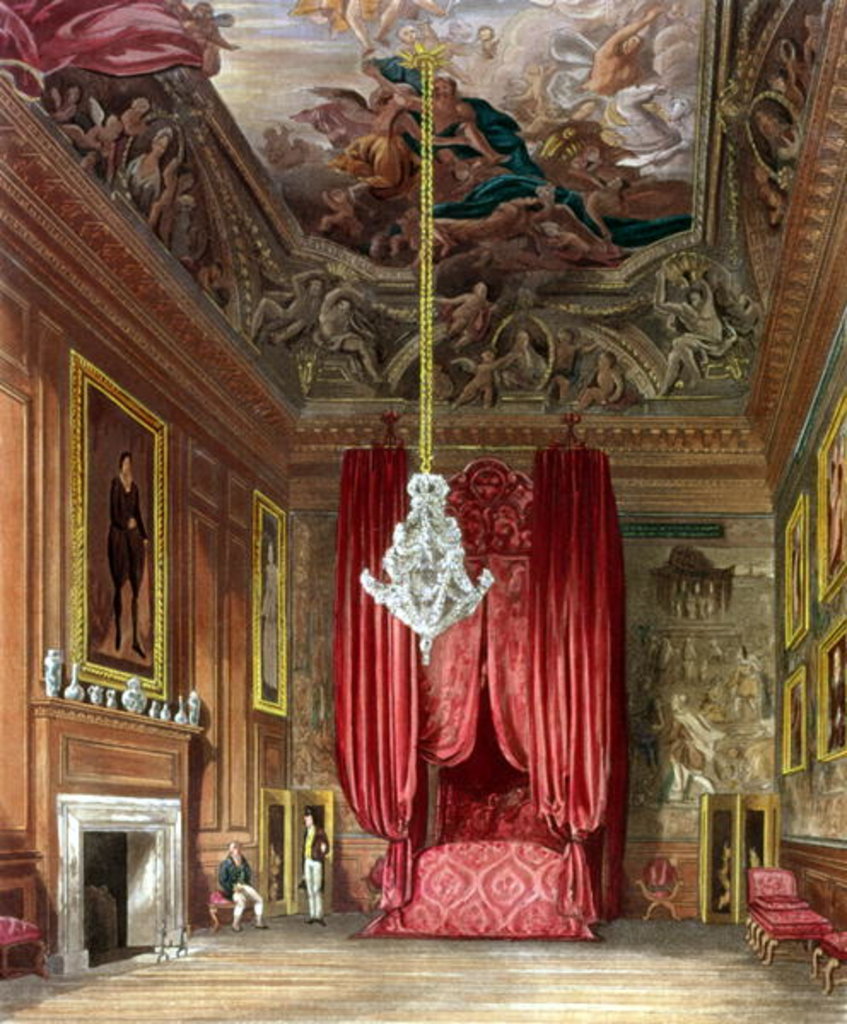 Detail of Queen Mary's State Bed Chamber, Hampton Court from Pyne's 'Royal Residences', 1818 by William Henry Pyne