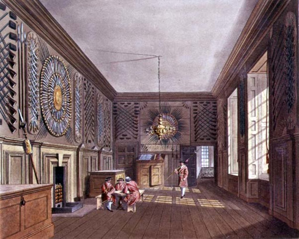 Detail of The Guard Chamber, St. James' Palace from Pyne's 'Royal Residences', 1818 by William Henry Pyne