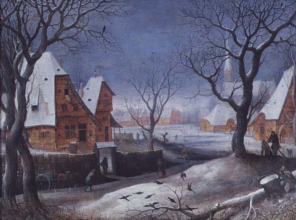 Detail of Winter Landscape with Fowlers by Adriaen van Stalbemt