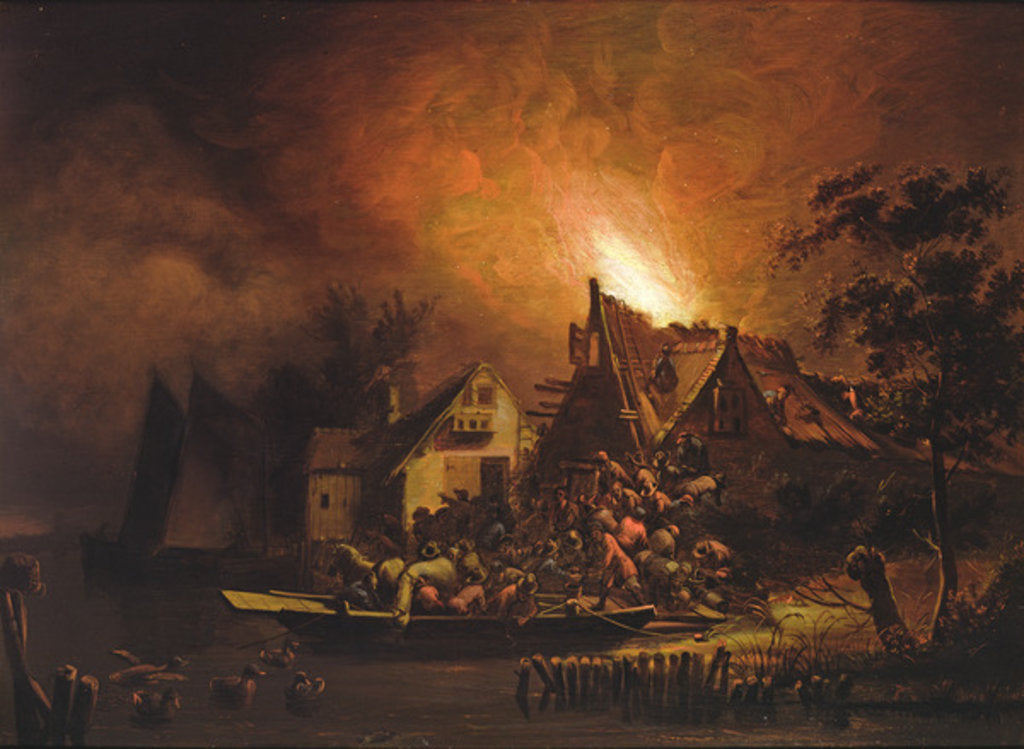 Detail of Villagers Struggling to put out a Cottage Fire by Adriaen Lievensz van der Poel