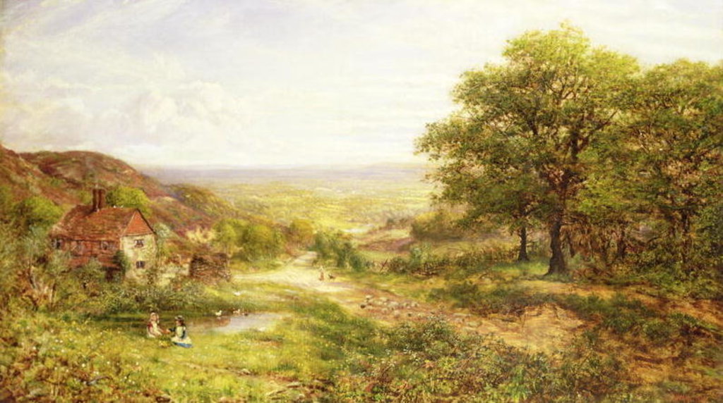 Detail of Landscape with Children by a Pond, 1884 by George William Mote