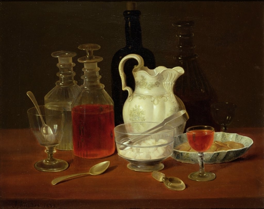 Detail of Still Life with Decanters by J. Rhodes
