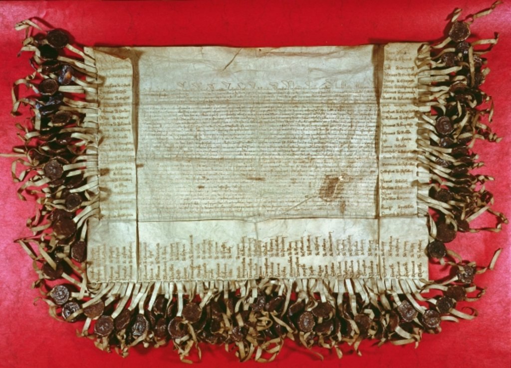 Detail of Medieval letter of protest from the Bohemian nobility objecting to the Council of Constance's treatment of John Huss, 1415-16 by Anonymous