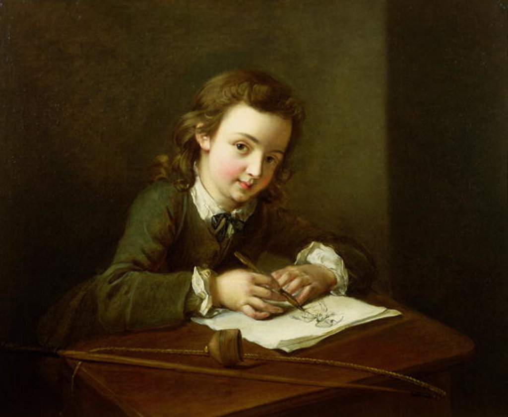 Detail of Boy Drawing at a Table by Philippe Mercier