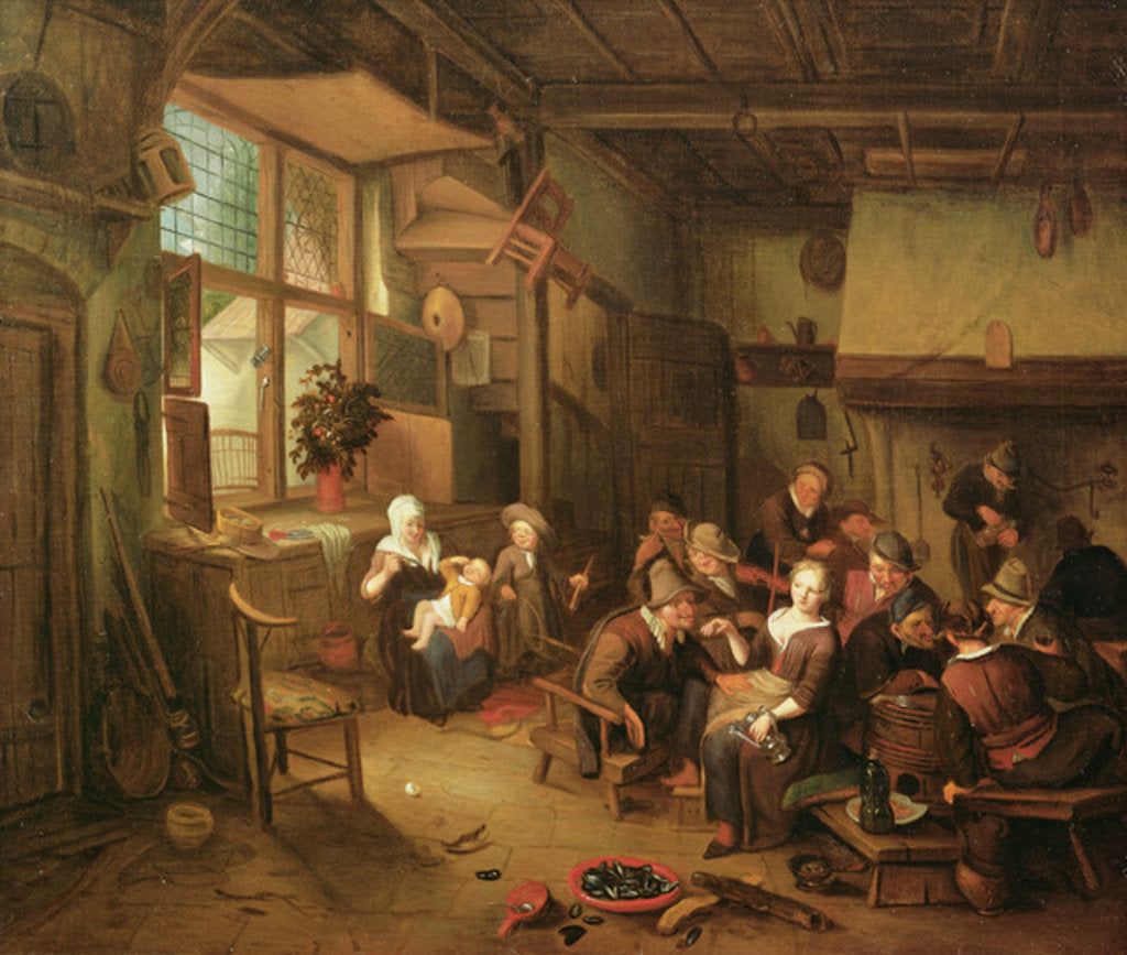 Detail of Interior with peasants drinking by Richard Brakenburg