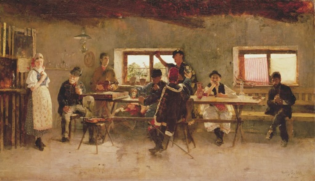 Detail of Revellers in a Pub, 1888 by Simon Hollosy