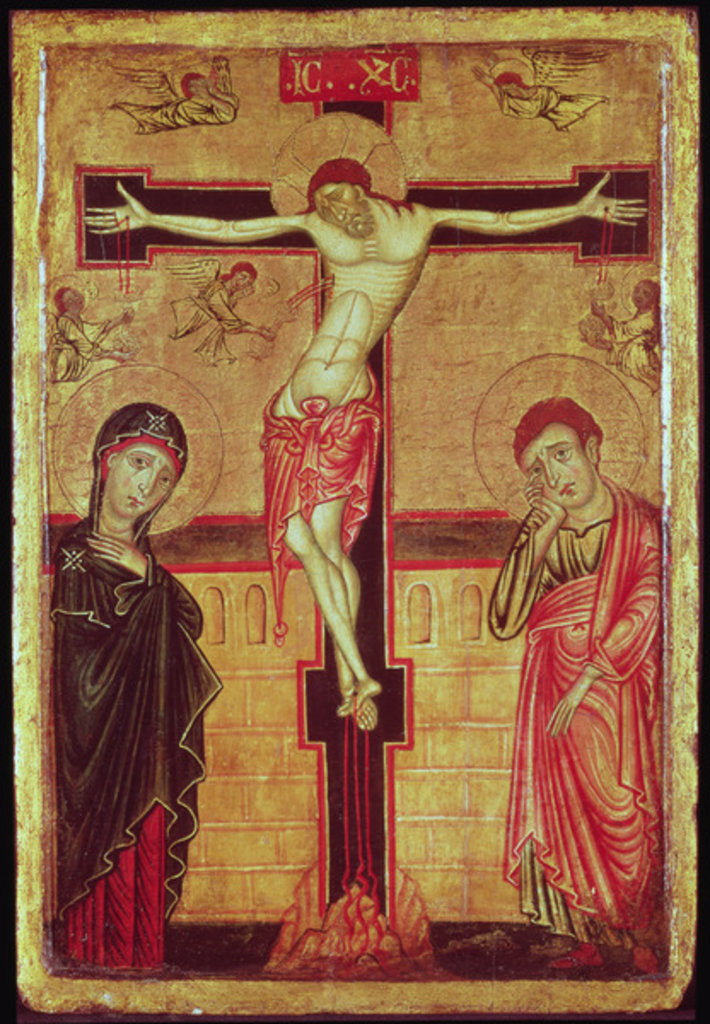 Detail of Christ on the Cross, with the Virgin Mary, St. John the Evangelist and Five Angels by Master of the Magdalene Altarpiece