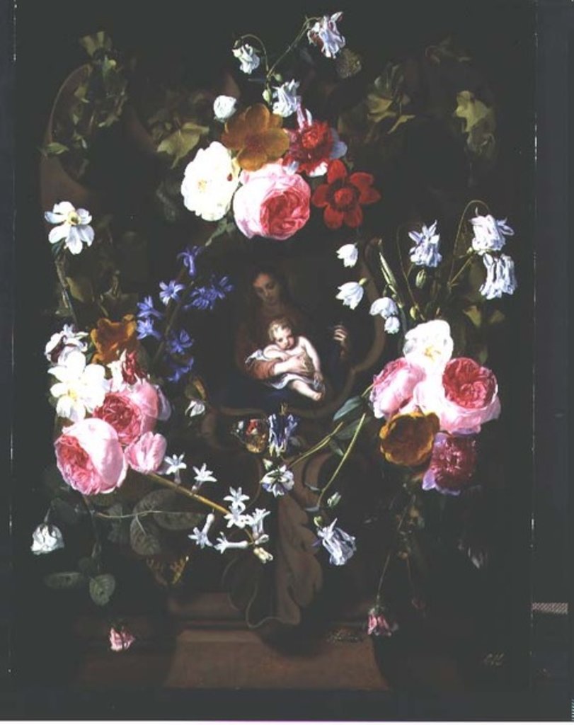 Detail of Madonna and Child Surrounded by a Garland of Flowers by Christiaan Luykx or Luycks