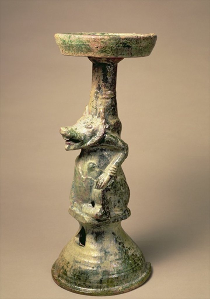 Detail of Early Chinese pottery lamp, tomb artefact, Han Dynasty, 25-220 AD by Han Dynasty Chinese School