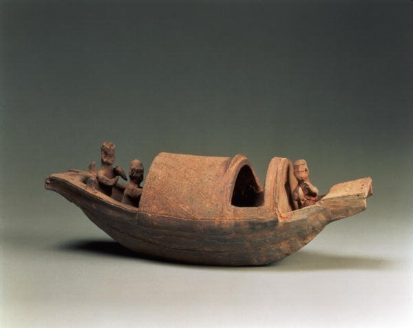 Detail of Boat and crew, tomb artefact, Eastern Han Dynasty, 25-220 AD by School Chinese