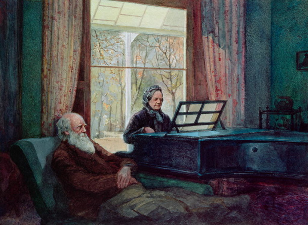 Detail of Charles Darwin and his wife at the Piano) by English School