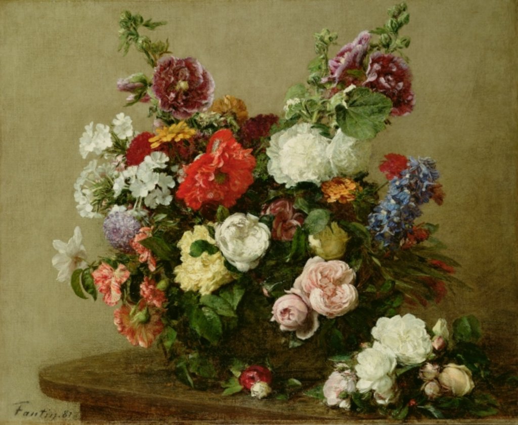 Detail of A Bouquet of Mixed Flowers, 1881 by Ignace Henri Jean Fantin-Latour
