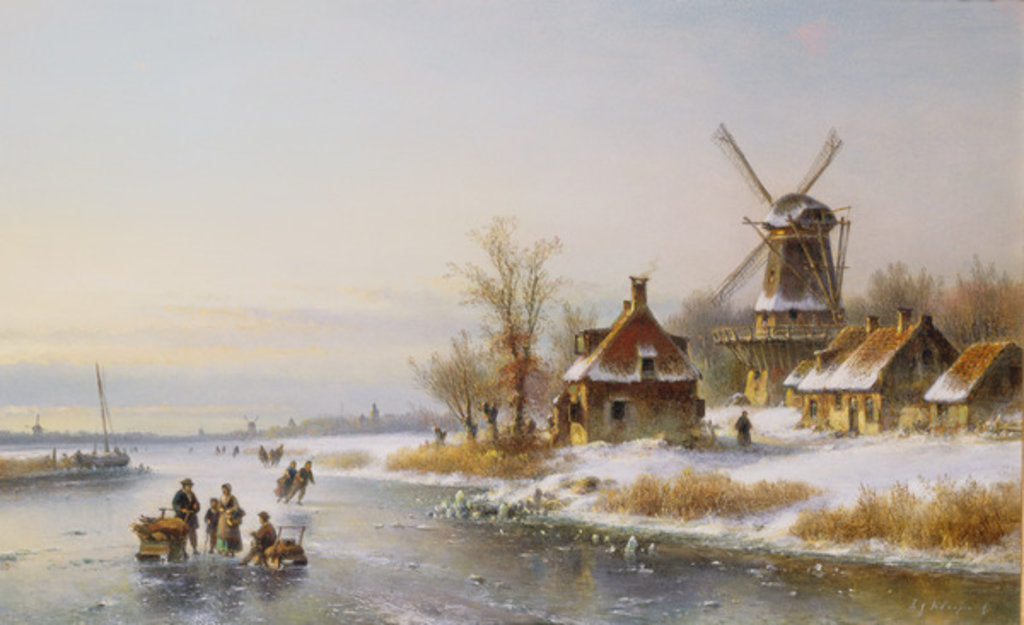 Detail of Windmill by a Frozen River by Laurens Johannes Kleijn