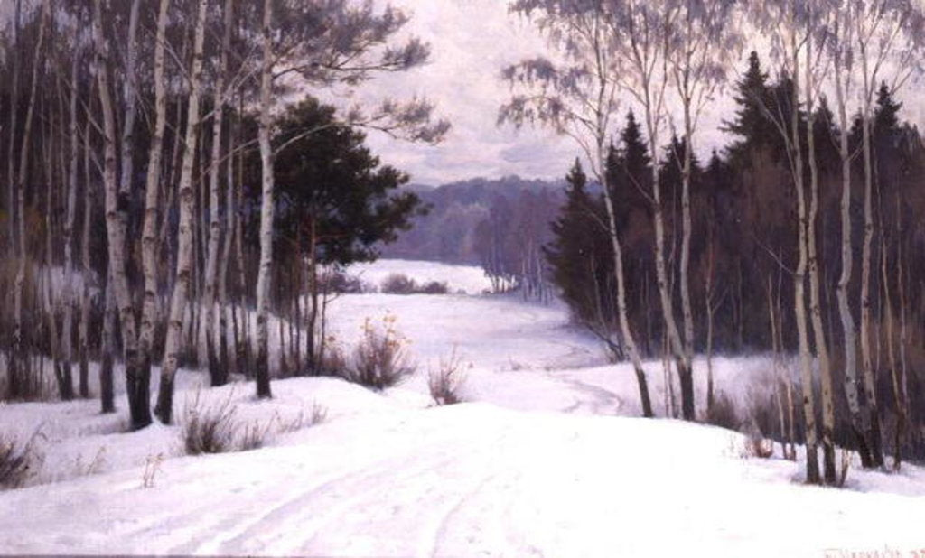 Detail of Woodland Trail in Winter by Boris Walentinowitsch Scherkow