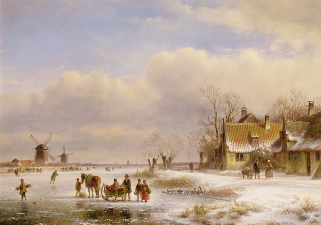 Detail of Snow Scene with Windmills in the Distance, 19th century by Lodewijk Johannes Kleyn