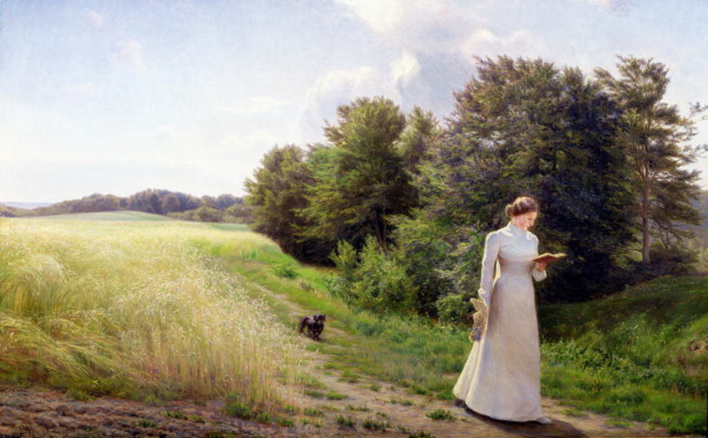 Detail of Lady in White Reading by Emilie Caroline Mundt