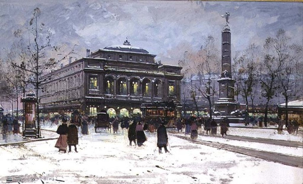 Detail of The Place du Chatelet, Paris by Eugene Galien-Laloue