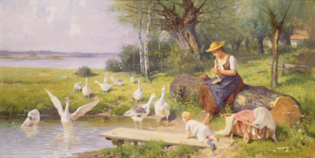 Detail of Mother and Child with Geese by Adolf Ernst Meissner