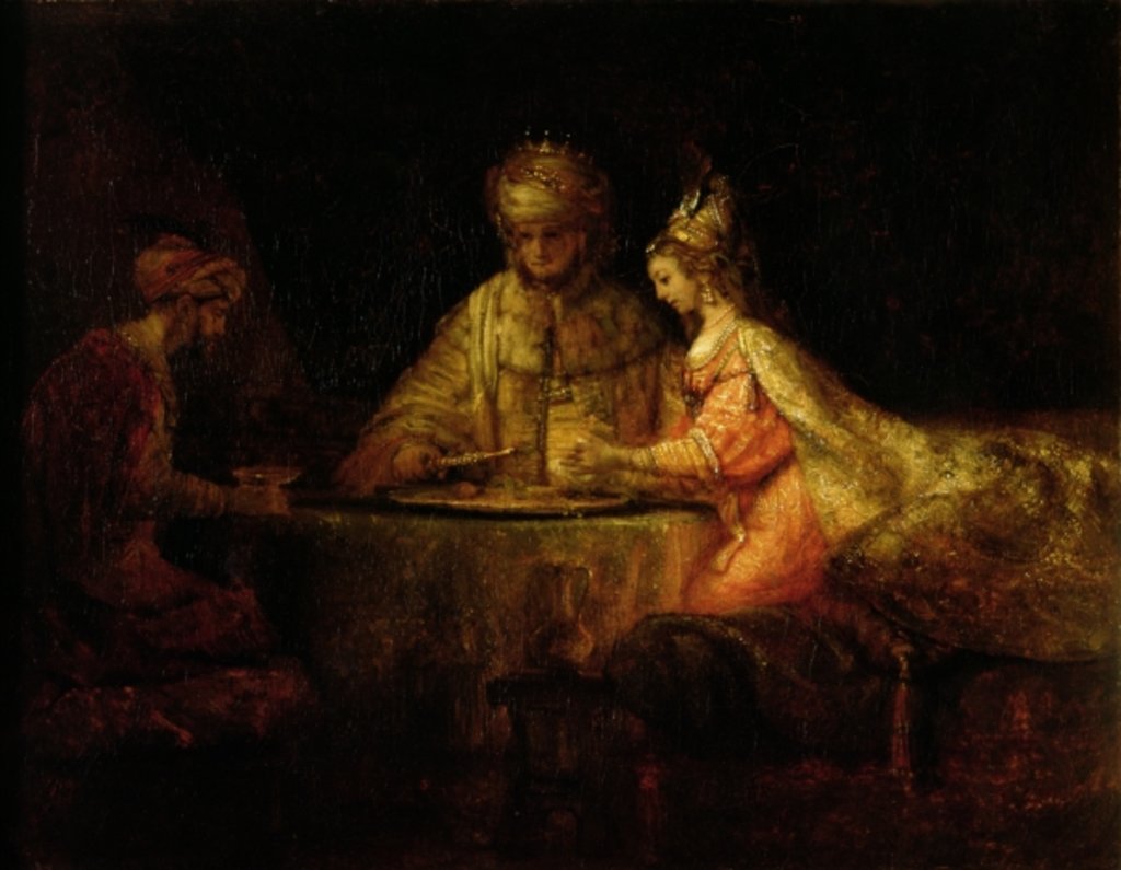 Detail of Ahasuerus, Haman and Esther, c.1660 by Rembrandt Harmensz. van Rijn