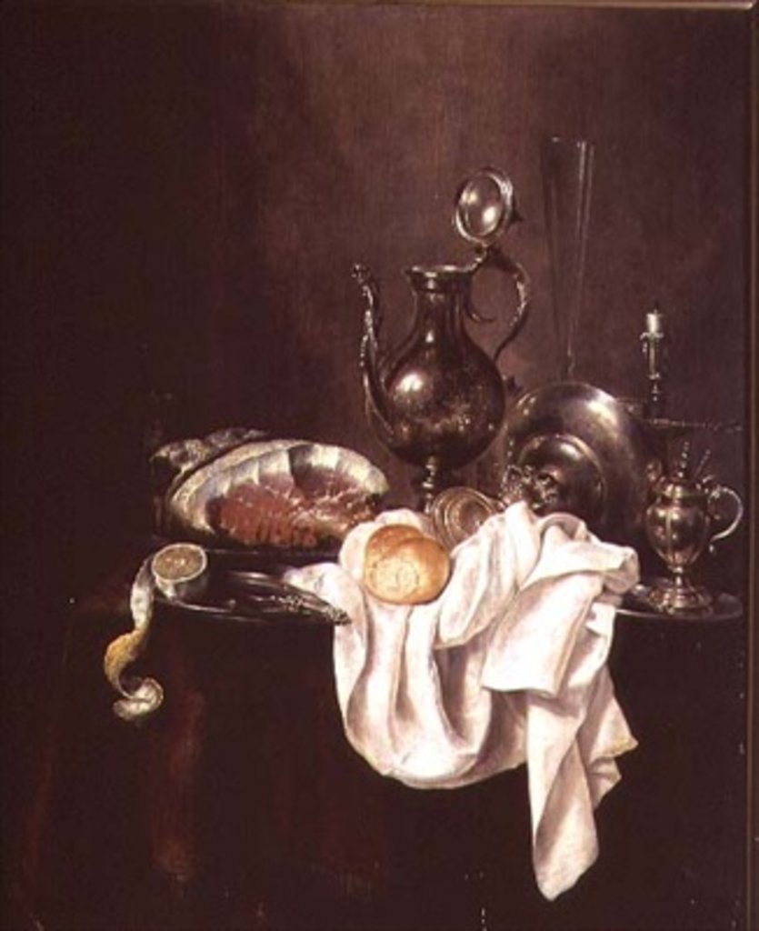 Detail of Still Life of Ham and Silver Plate by Willem Claesz. Heda