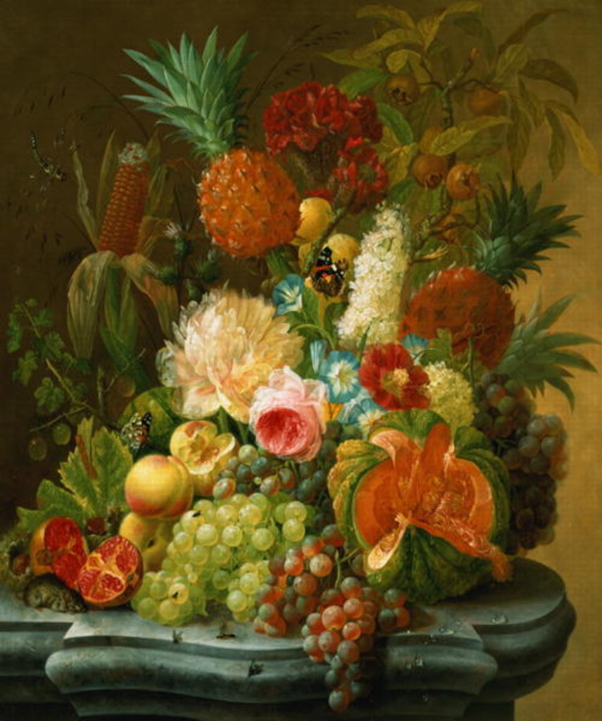 Detail of Still Life with a Melon and Grapes by Johannes Hendrick Fredriks